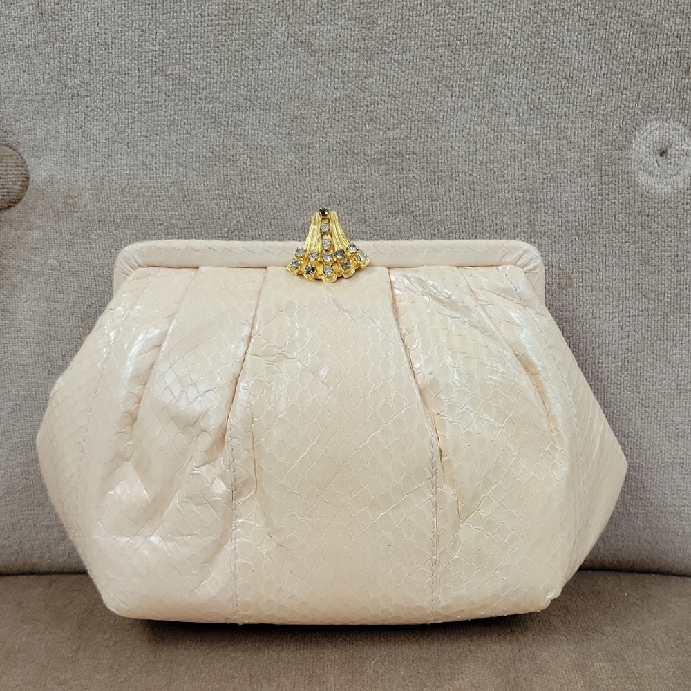 Elegant Creamy Peach Snakeskin Clutch